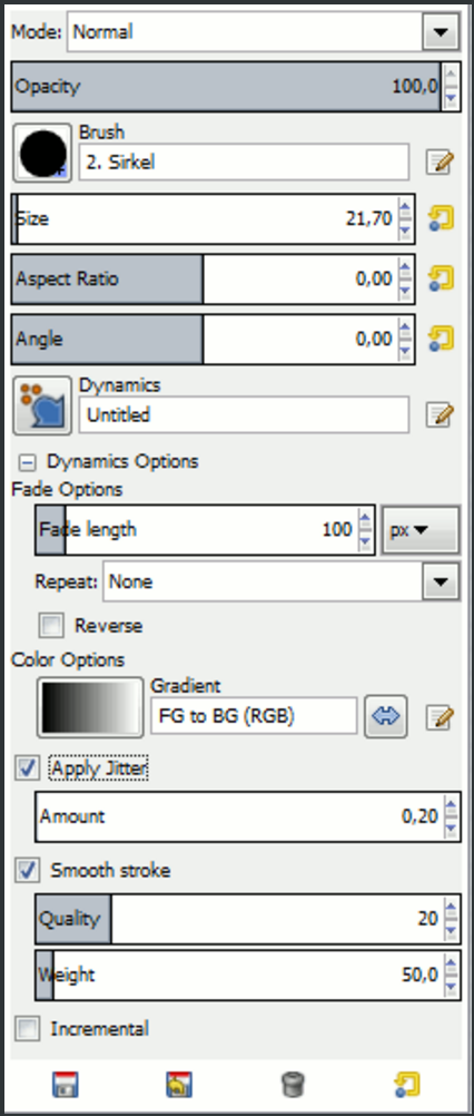 GIMP tool options